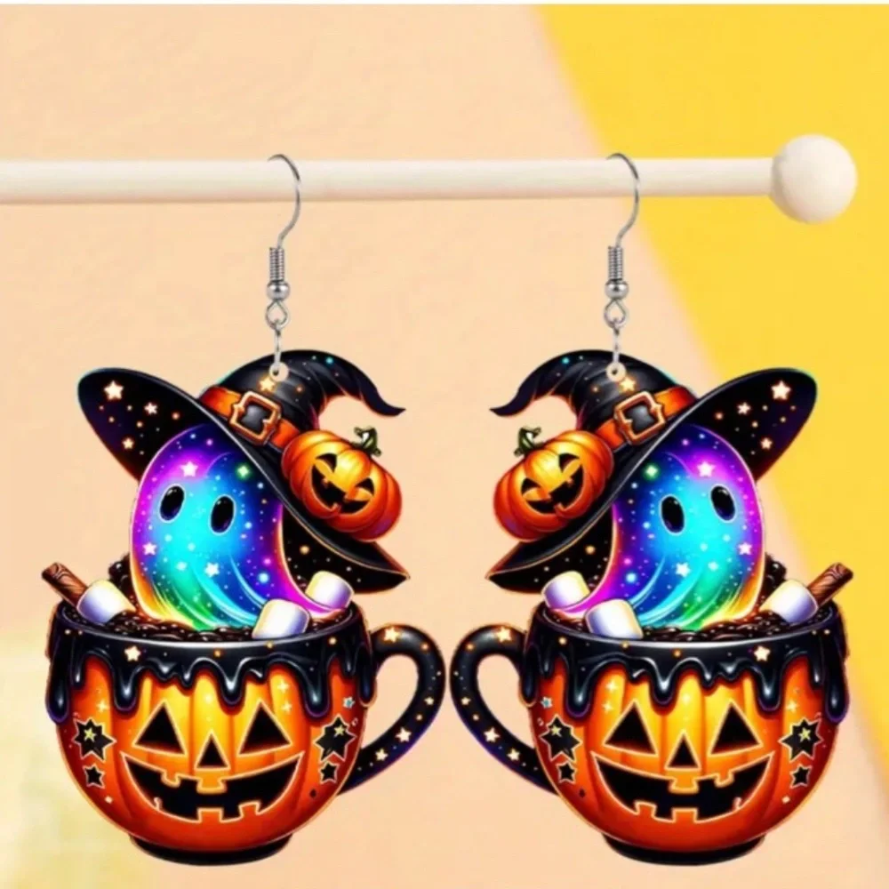 NWT! Halloween Holiday Acrylic Ghost Pierced Dangle Earrings!
